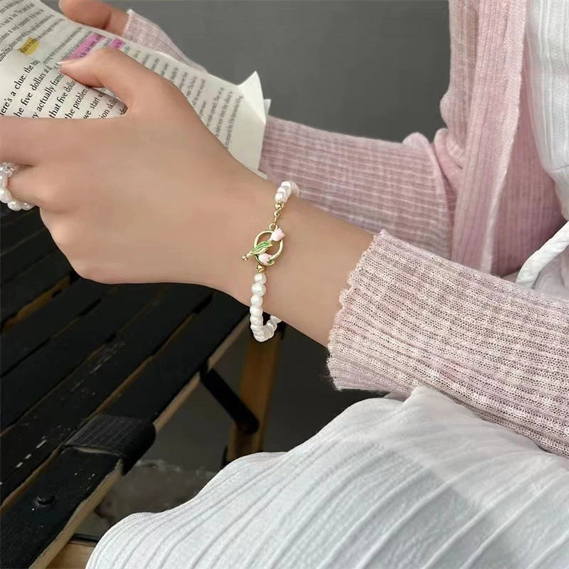 Charming Kawaii Tulip Pearl Bracelet 🌸✨ | Sweet & Elegant Jewelry for Women 🎀💕