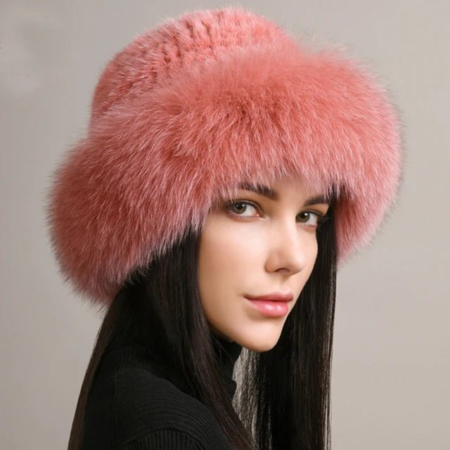 Kawaii Handmade Knitted Mink & Fox Fur Beanie 🎀✨ | Luxury Winter Hat for Stylish Women 🧣❄️