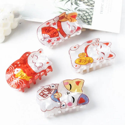 Kawaii Cat Magic ✨ Large Acetate Hair Claw Clip 🐱🎀 Lucky Shark Clip for Stylish Ponytails!