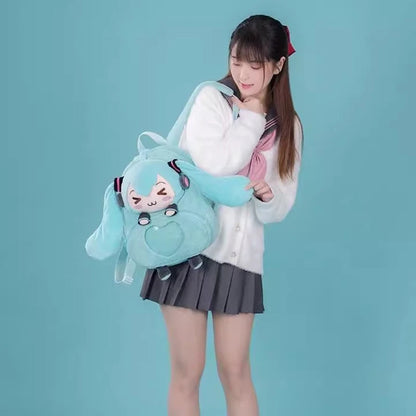 Hatsune Miku Plush Backpack Embroidered Anime Bag Large Capacity Storage 🎒💖