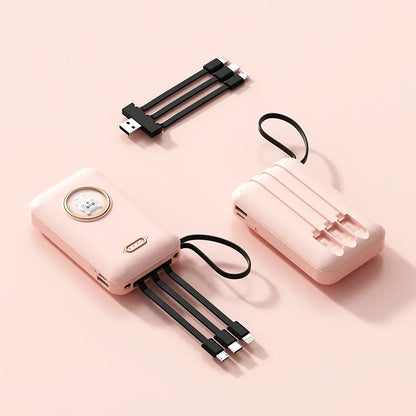 Kawaii Pet Power Bank 🐾✨ | 20,000mAh Mini Charger with Built-in Cables & LED Light 💖