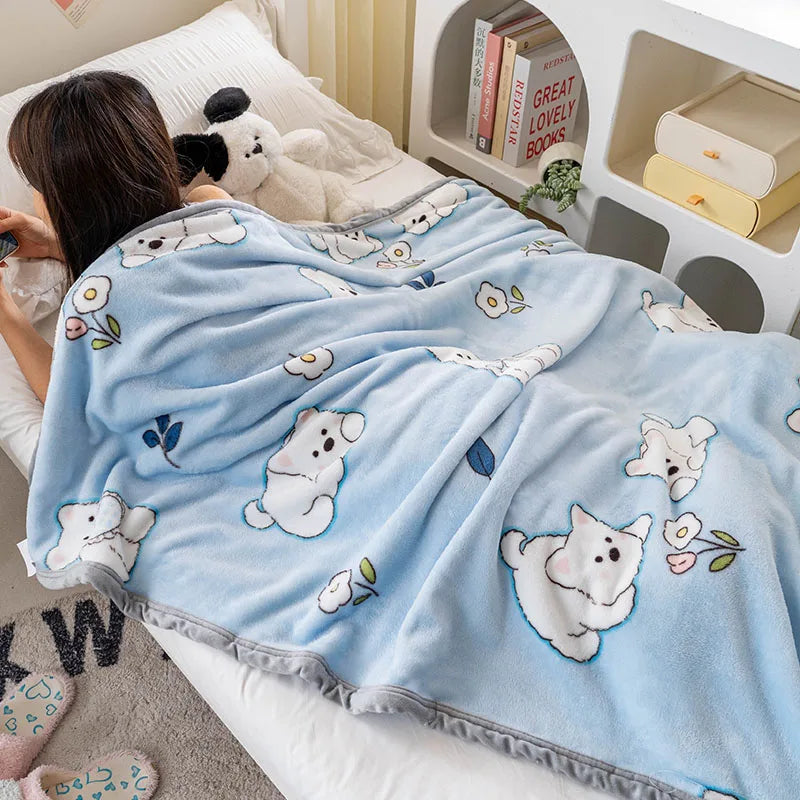 YanYangTian 2024 New Thin blanket sofa cover bedding Cute puppy print Autumn Winter warm comforter Home and decoration - Pixie Quill