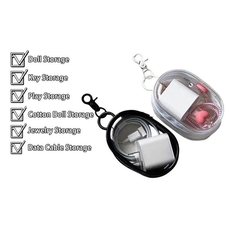 Transparent Jewelry Organizer Pouch With Keychain Dustproof Cute Doll Style 🎀💖