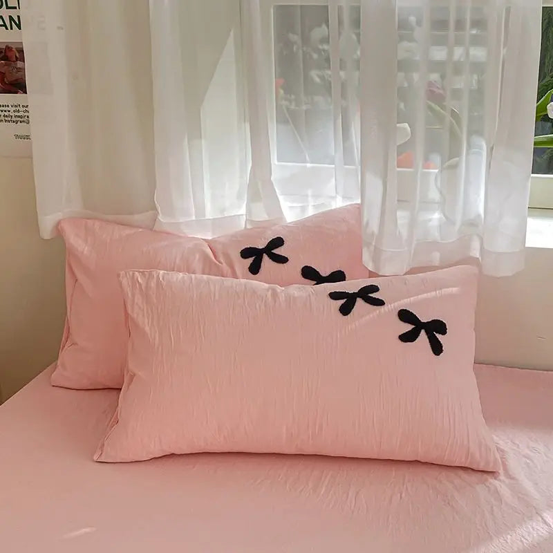 Kawaii Princess Bowknot Pink Bedding Set 🛌💕 | Cozy Duvet Cover & Sheet for Girls 🌸 | Cute Cotton Bed Linens 🦄✨