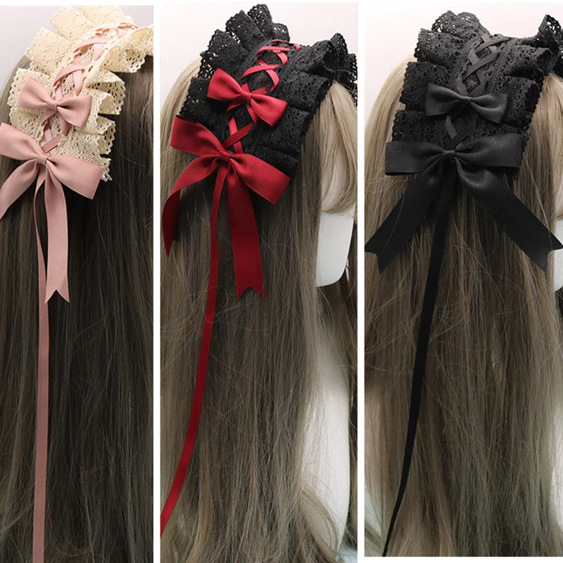 Pastel Bowknot Lace Flower Hair Band Cosplay Accessory Handmade Wholesale 🎀💖