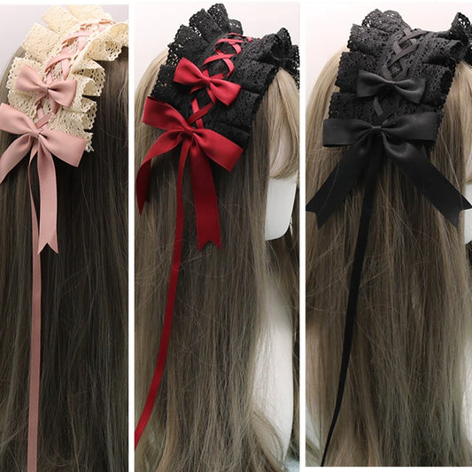 Pastel Bowknot Lace Flower Hair Band Cosplay Accessory Handmade Wholesale 🎀💖