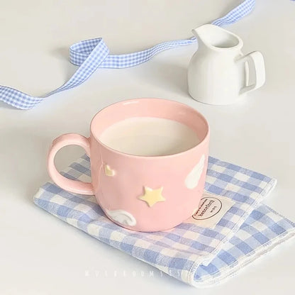 Pink Winged Tea Set ☕🌸 - 3D Star Mug & Saucer with Spoon ✨