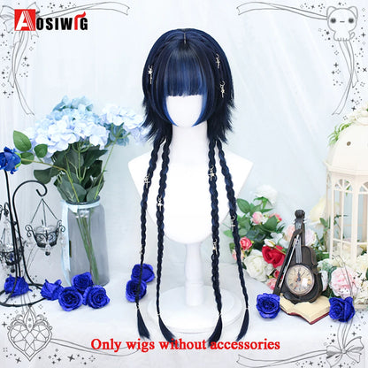 Kawaii Black & Blue Long Straight Lolita Wig 💖✨ Perfect for Cosplay & Parties! 🎉🎀