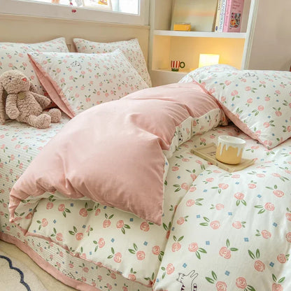 Cute Cat & Floral Duvet Cover Set 🌸🐱 | Adorable Bedding for Girls & Kids!