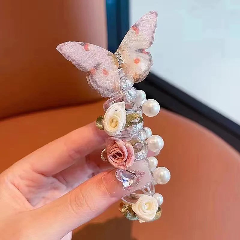 Kawaii Butterfly Hair Rope 🦋✨ | Sweet Floral Phone Line Ponytail Holder for Girls & Women 🌸🌟