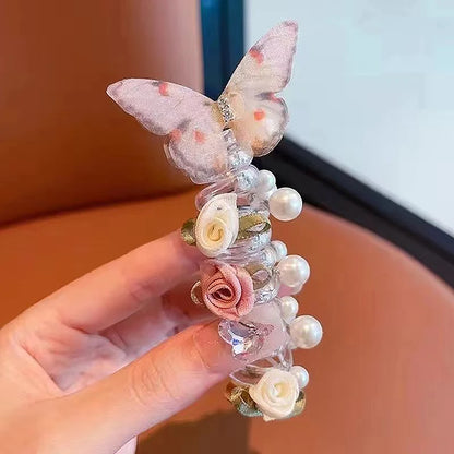 Kawaii Butterfly Hair Rope 🦋✨ | Sweet Floral Phone Line Ponytail Holder for Girls & Women 🌸🌟