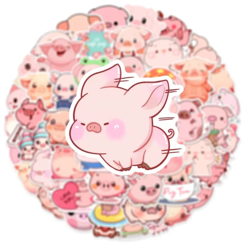 Kawaii Pink Pig PVC Stickers 🐷✨ | 10/30/50PCS Aesthetic Decor for Scrapbooking & DIY Fun! 🌸📚