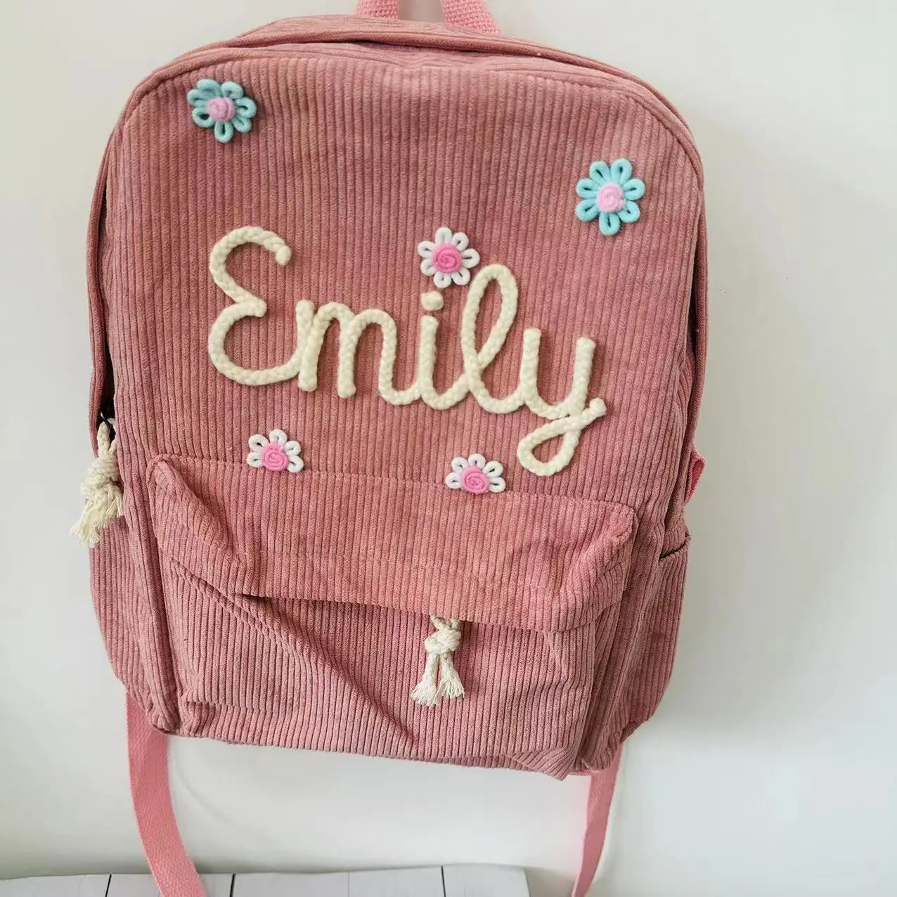 Kawaii Custom Name Backpack 🎒✨ | Adorable Embroidered Corduroy School Bag for Kids 🌈💕 | Perfect for Back to School!