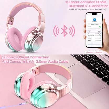 Kawaii Pink Dream 🎀 Wireless Bluetooth 5.3 Headphones 🎧 | Over-Ear Cutie with Mic 💖 Perfect Gift for Girls! 🎁