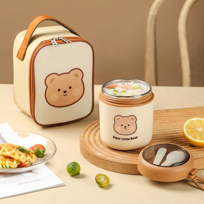 Kawaii 530ml Stainless Steel Lunch Box 🐰🐻 Insulated Bento Box for Kids | Cute Rabbit & Bear Thermal Soup Cup 🌟✨