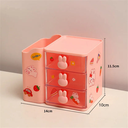 Kawaii Bunny Desktop Organizer 🐰✨ – Cute Storage Box for Stationery & Cosmetics 🌸🖊️