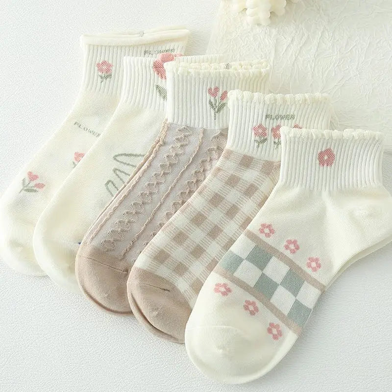 ✨Cute & Colorful 5-Pair Ankle Sock Set for Fun-Loving Girls! 🌸🎀 - Pixie Quill