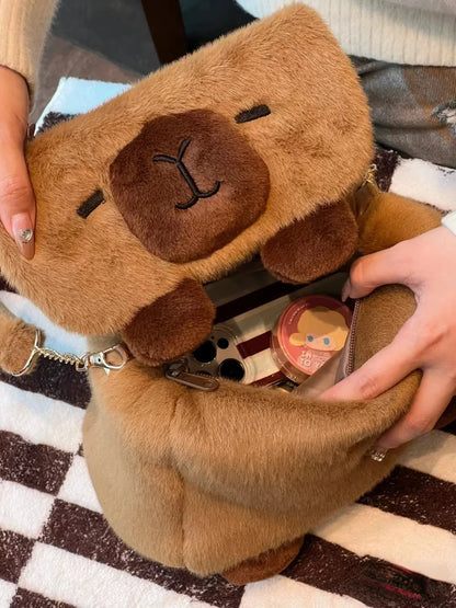 🦙 Cuddly Capybara Backpack 🎒 Fluffy Fun Bag for College Adventures! ✨🐾 - Pixie Quill