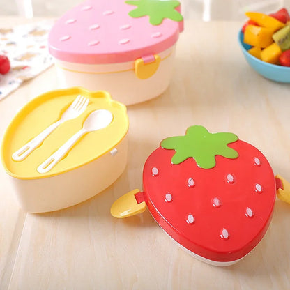 Kawaii Strawberry Lunch Box 🍓✨ | 500ml Cute Bento Box for Kids 🍱💖 | Microwave Safe & Leakproof!