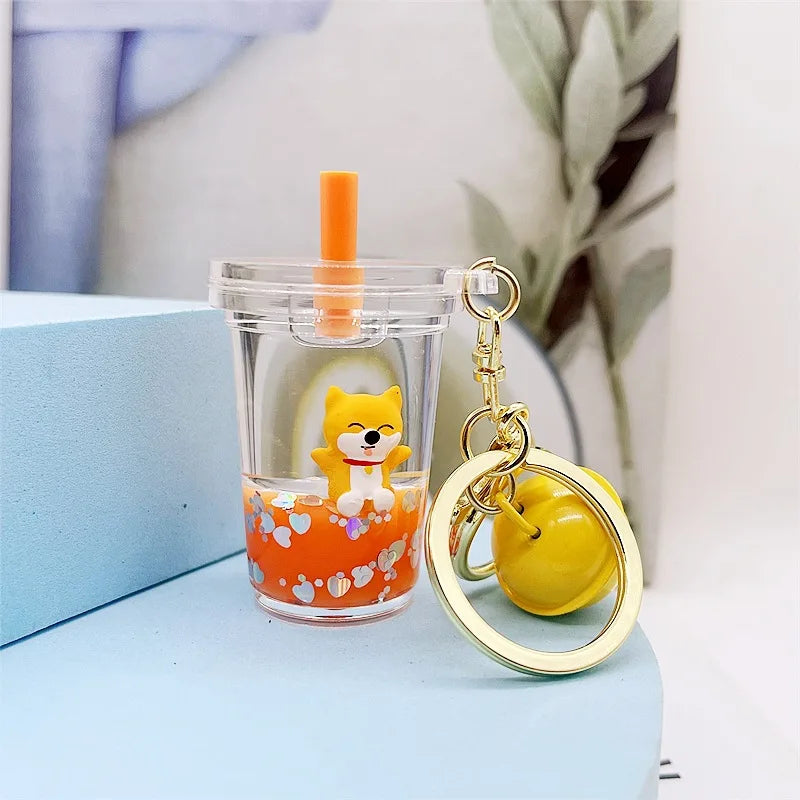 Kawaii Shiba Inu Donut Keychain 🍩✨ - Adorable Floating Bottle Pendant for Couples & Bag Charm! 💖