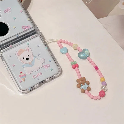 Korean 3D Bear Cherry Heart Beaded Phone Chain Lanyard For All Phones 🧸🍒💖📱