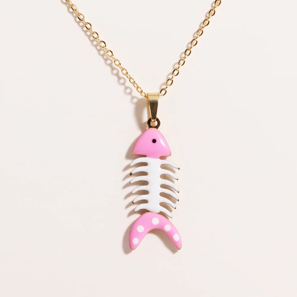 Cute Colorful Enamel Fish Pendant Necklace For Women Waterproof Gold Tone 🐟💖🌊