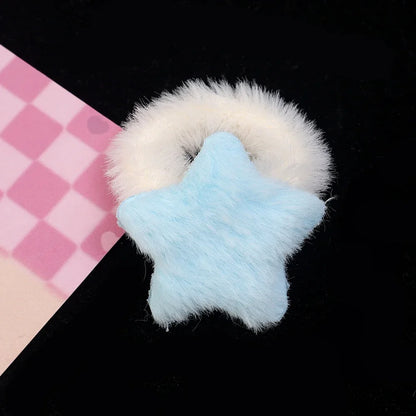 Kawaii Winter Furry Star Hair Ties 🌟✨ Cute Plush Scrunchies for Girls & Women - Colorful, Fashionable Fur Hair Bands! 🎀