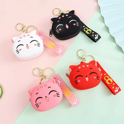 🐱 Kawaii Cat Silicone Coin Pouch 👜 Cute Keyring Organizer for Kids!