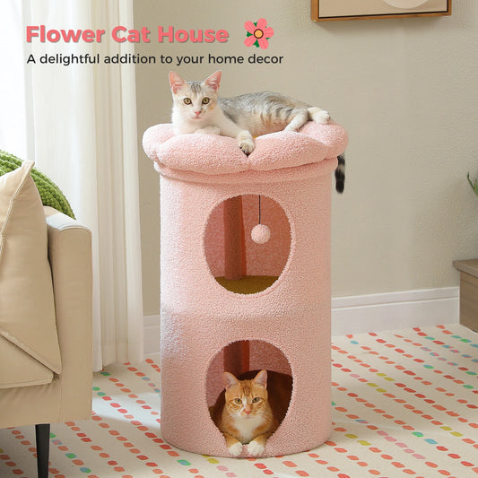 2-Storey Cat Beds For Indoor Cats With Removable Flower Bed Cute Cat Cave And Hideaway Condo 🐾😺🌸