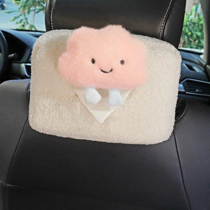 Kawaii Cloud & Flower Plush Tissue Box Holder 🌸☁️ - Adorable Car Napkin Organizer for Back Seat & Armrest! 🚗✨