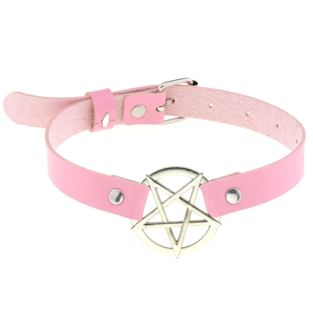 Pink Lace Leather Choker With Heart Pendant, Punk Gothic Style ✨💗