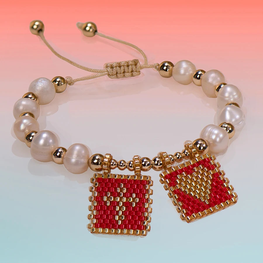 Woven Pearl Cross Heart Bracelet Beaded Miyuki Boho Christian Religious Charm Jewelry Womens 2023 Fashion Love Blessing Gift