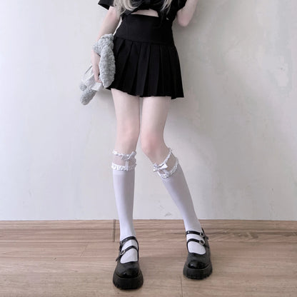 Chic Split Toe Socks With Strappy Lace Fishnet Stockings JK Lolita Knee High 😺🧦✨