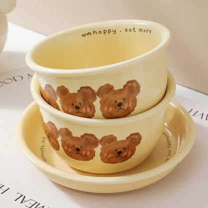 Kawaii Bear Ceramic Ramen Bowl 🍜🐻 - Adorable Yellow Soup & Salad Dish! 🌼