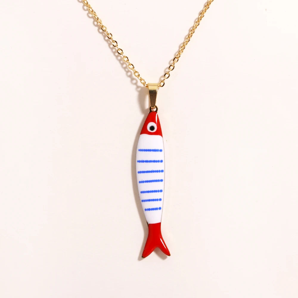 Cute Colorful Enamel Fish Pendant Necklace For Women Waterproof Gold Tone 🐟💖🌊