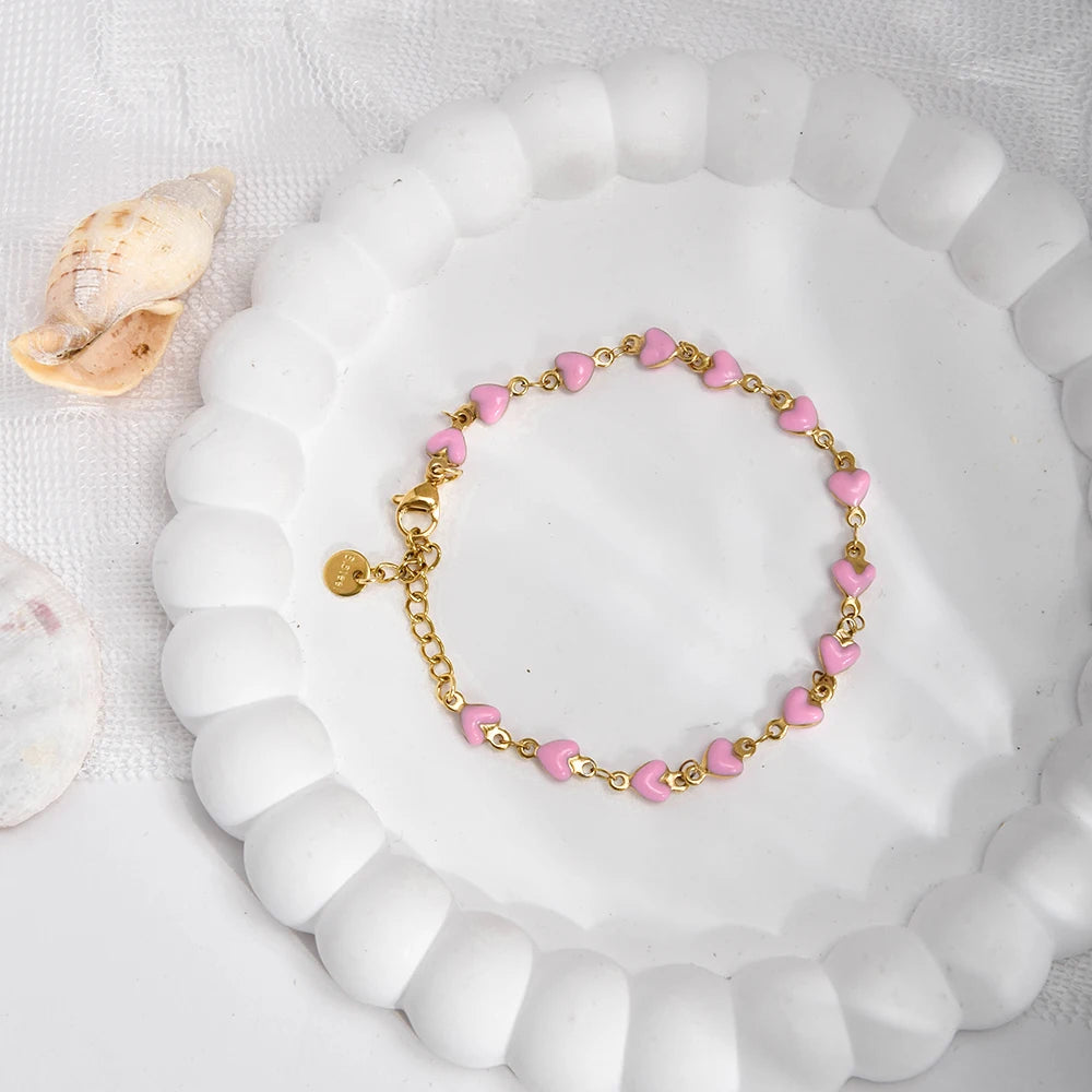 Charming Heart Shaped Chain Bracelet Stainless Steel 14K Plated Chic Jewelry For Women 💗💎✨