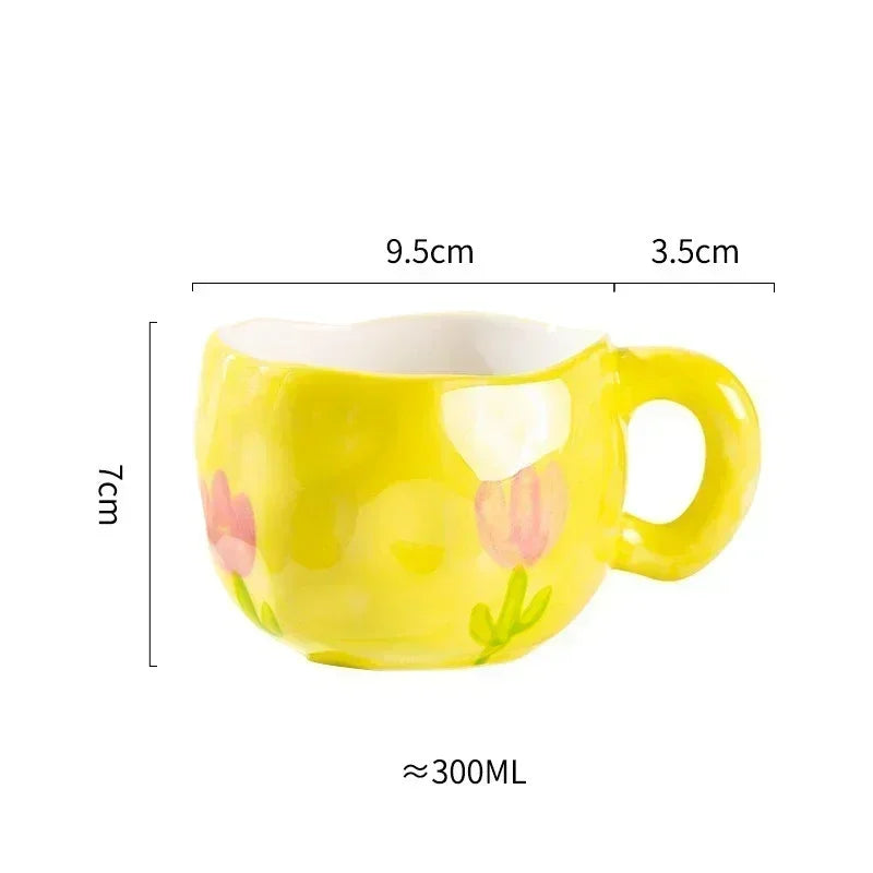 Whimsical Flower Heart Ceramic Mug 🌼💖 - Adorable Irregular Cup for Coffee, Tea & Juice! Perfect Gift for Kids & Girls!