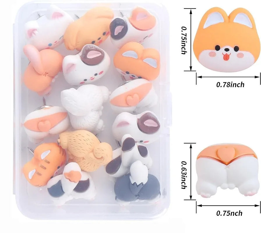 Kawaii Cat & Dog Push Pins Set 🐾 | 14 Adorable Resin Thumb Tacks for Cork Boards, Maps & More! 🐱✨