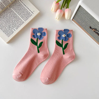 🌸 Cute Cartoon Flower Mid Tube Socks - Harajuku Vibes in Candy Colors! 🌈