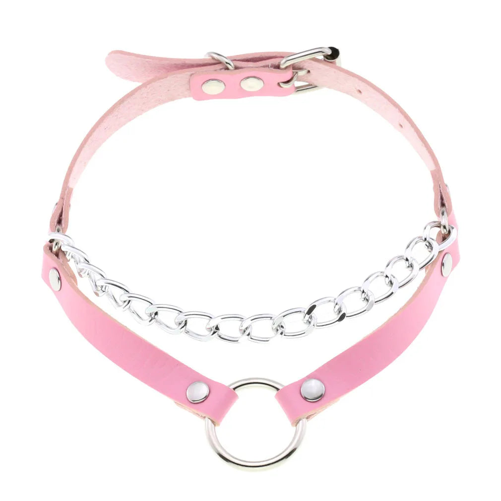 Pink Lace Leather Choker With Heart Pendant, Punk Gothic Style ✨💗