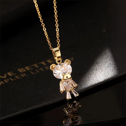 Pink Zircon Necklace Personalized 🐰🌸 Animal Clavicle Chain Stainless Steel