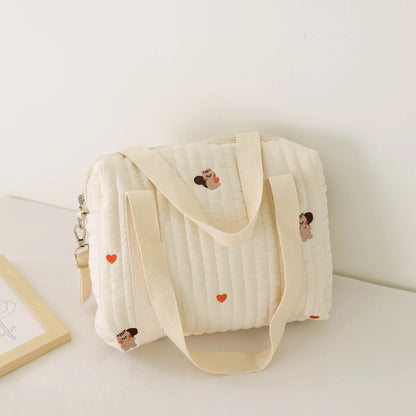 Kawaii Bear Embroidered Baby Diaper Bag 🐻💕 | Stylish Quilted Mummy Messenger Bag for Newborn Care & Stroller Storage 🌈✨