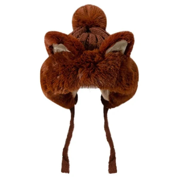 Cute Winter Fox Ear Knitted Hat 🦊❄️ - Adorable Plush Bonnets for Women to Keep Warm and Stylish!