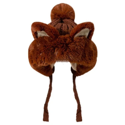 Cute Winter Fox Ear Knitted Hat 🦊❄️ - Adorable Plush Bonnets for Women to Keep Warm and Stylish!