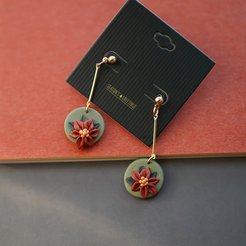 Whimsical Floral Christmas Earrings Set Handmade Polymer Clay Dangles Multicolor Palette For Women 🎄✨