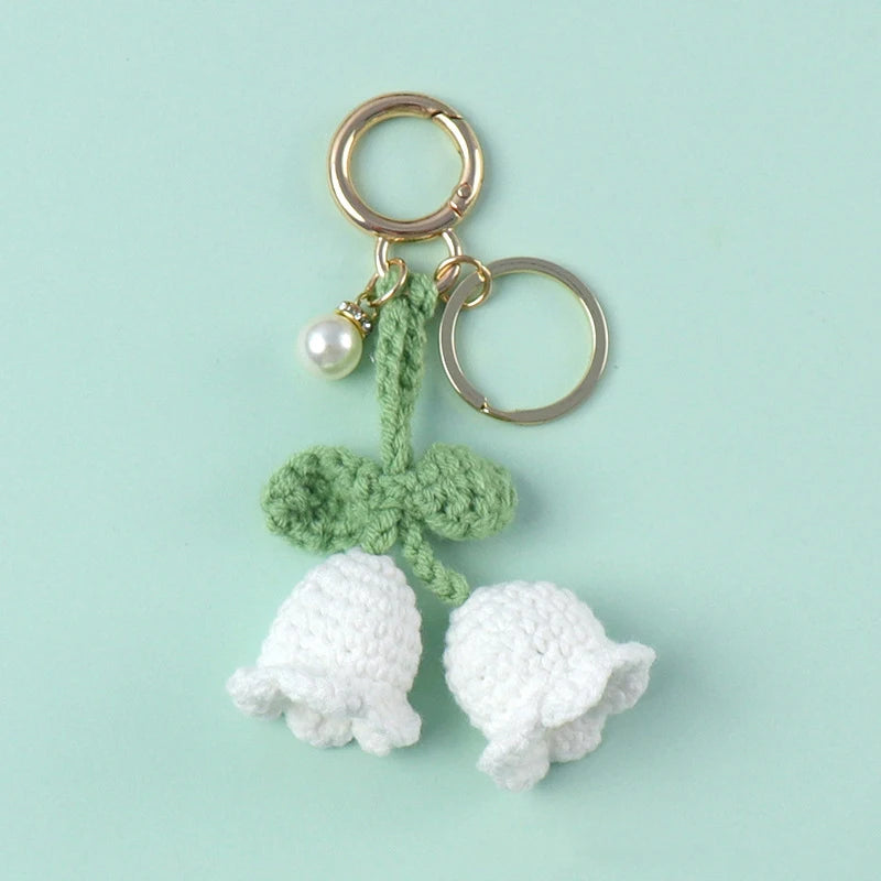Fluffy Knitted Flower Keychain With Bell 🔔 Crocheted Wool Bag Charm For Women