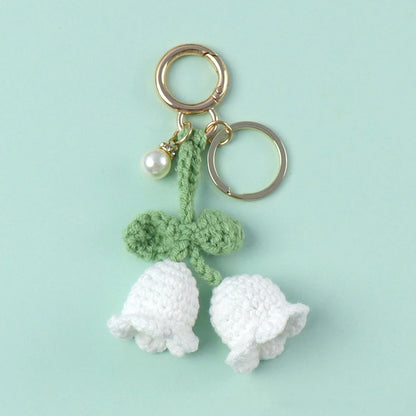 Fluffy Knitted Flower Keychain With Bell 🔔 Crocheted Wool Bag Charm For Women