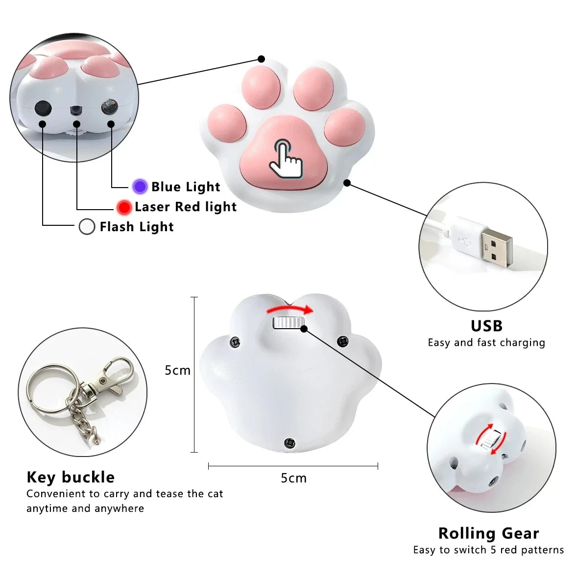✨Adorable LED Laser Playtime Paws: Whimsical Cat Toy with Bright Patterns & USB Rechargeable Magic! 🐾💖
