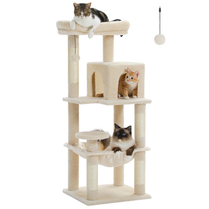 Five Level Cat Tree For Indoor Cats With Metal Frame And Cozy Big Top Perch, Adorable Hammock Condo 😺🐾
