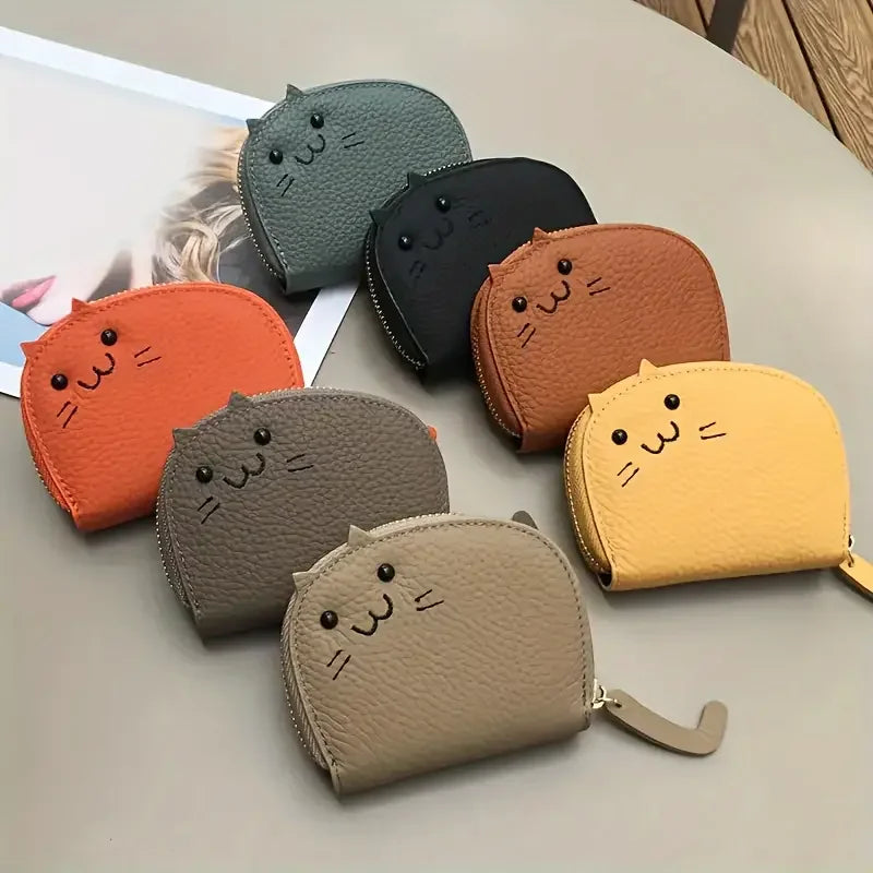 Cartoon Cat Wallet With Card Slots Zipper Coin Holder PU Leather 🐱💖